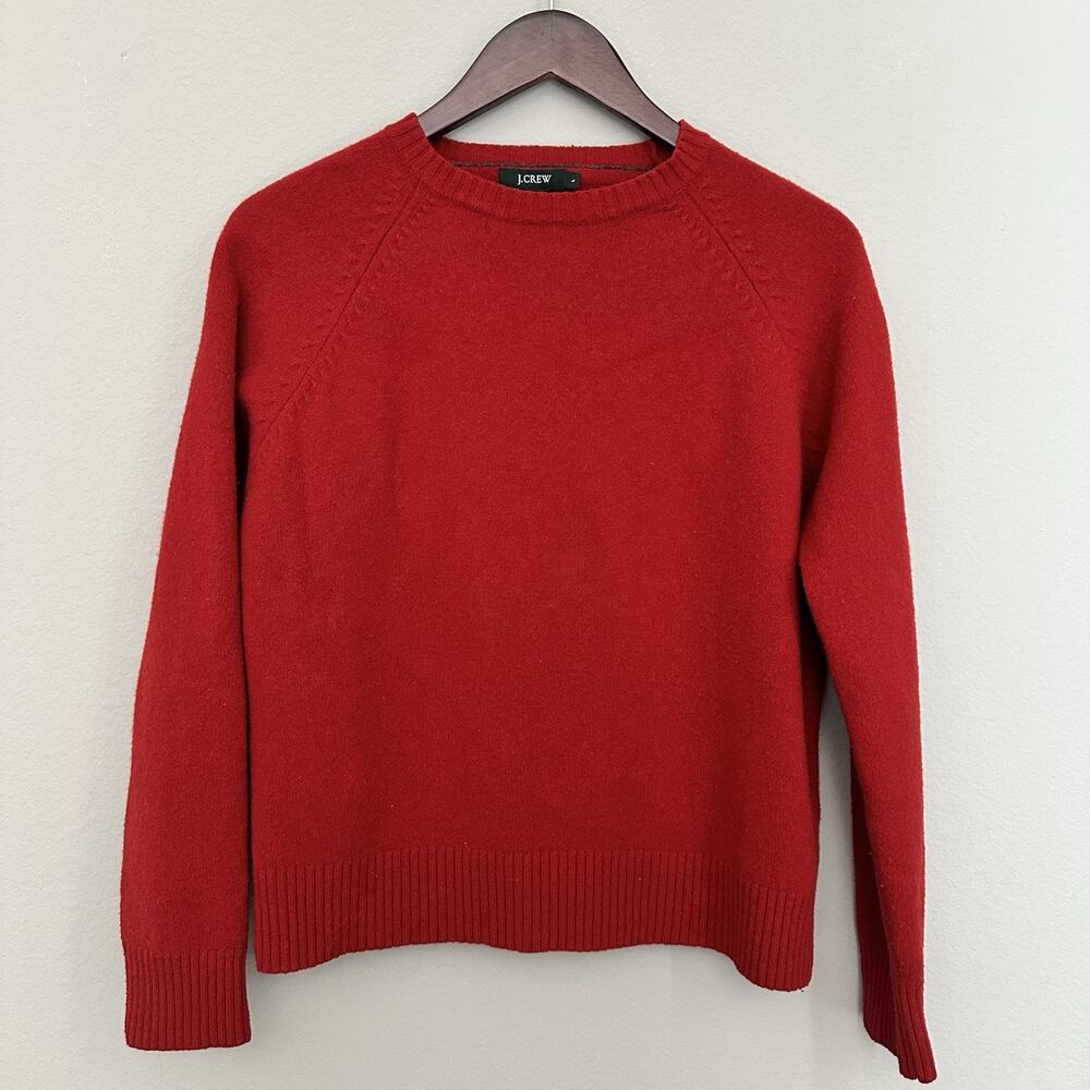 J Crew Large Red Lambswool Sweater Preppy Americana Old Money Heritage Holiday